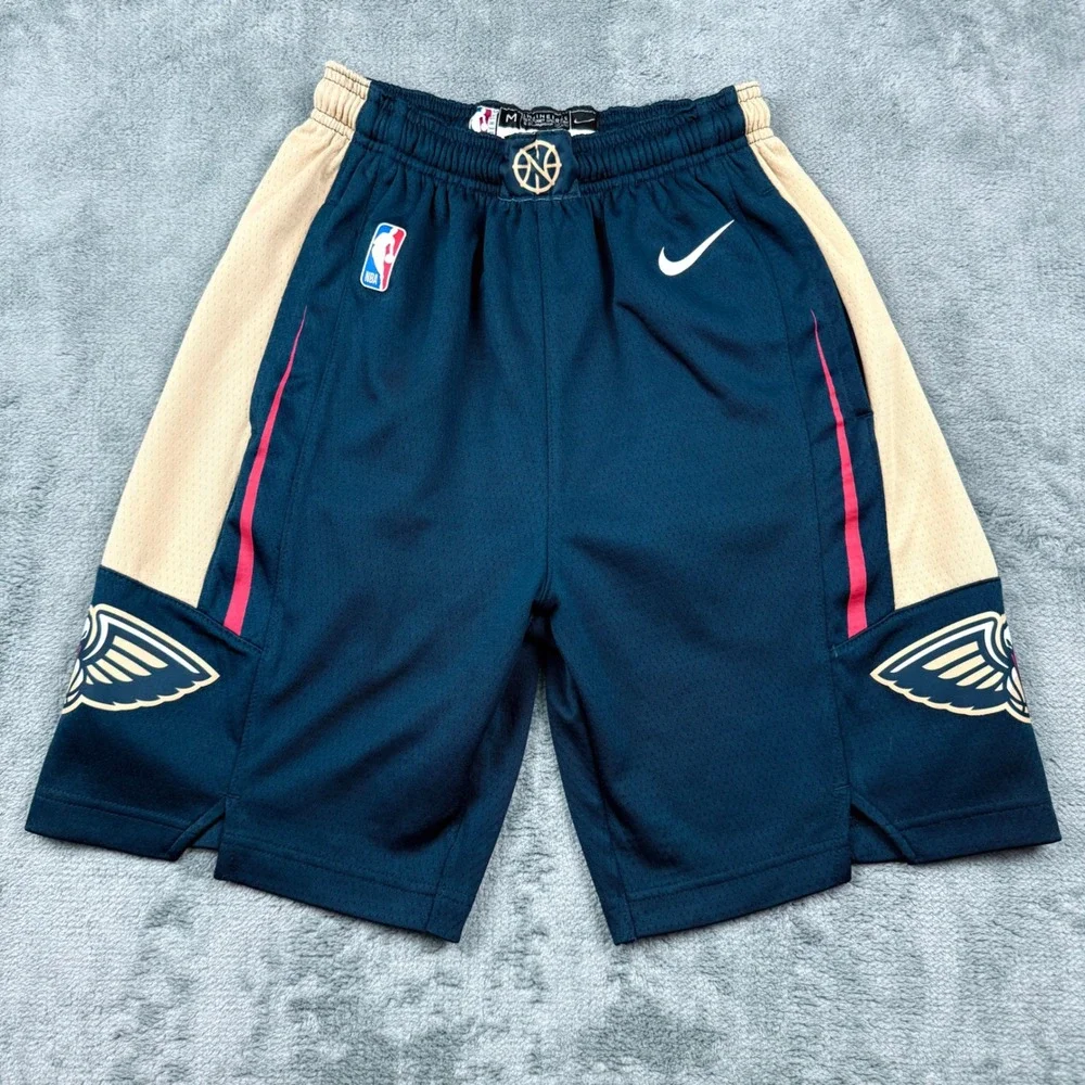 Nike New Orleans Pelicans NBA Basketball Shorts Kids Medium Navy Blue Gold